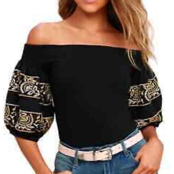 FREE PEOPLE ‘Rock With It’ Puff-Sleeve Embroidered Boho Festival Knit Top - Picture 4 of 10